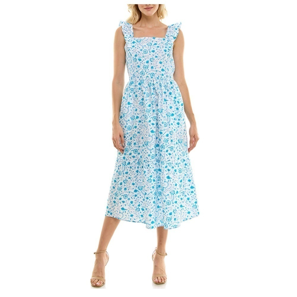 NWT Draper James Ruffle Sleeve Dress Blue Paisely